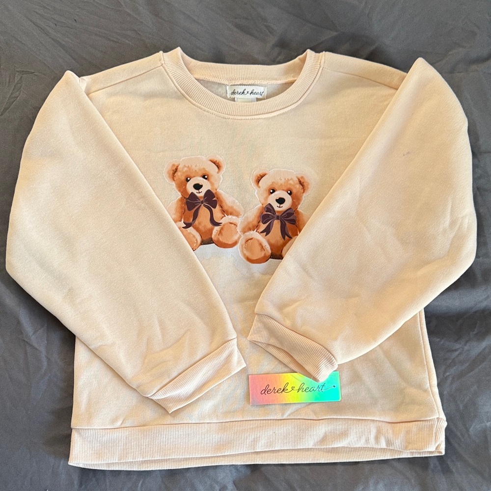 Derek Heart Beige Teddy Bear Kids Sweatshirt